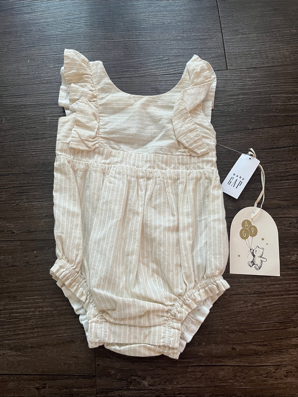 GAP Cream Striped Ruffle Baby Romper Size 6-12 Month